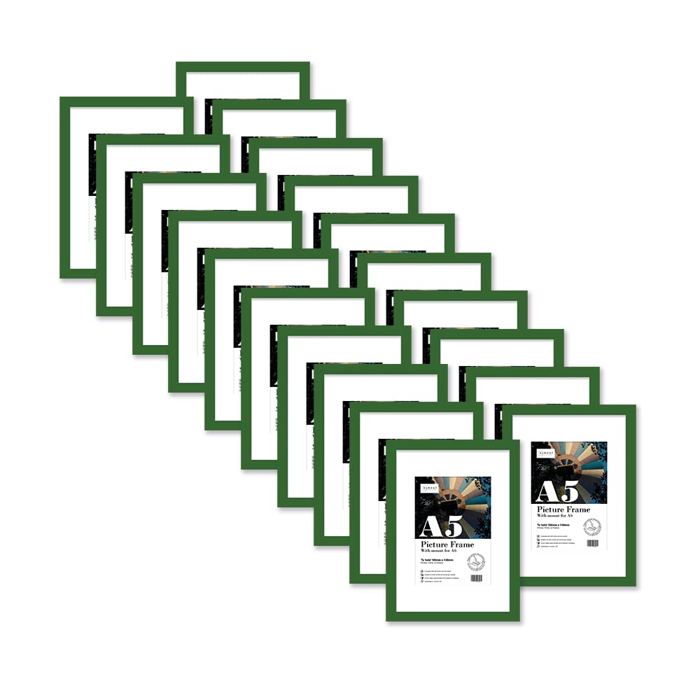 Almost Frameless A5 Green Picture Frame Set of 20, Display A6 Pictures with Mount or A5 Without Mount Gallery Wall, Poster, Photo, Artwork, or Print, Green
