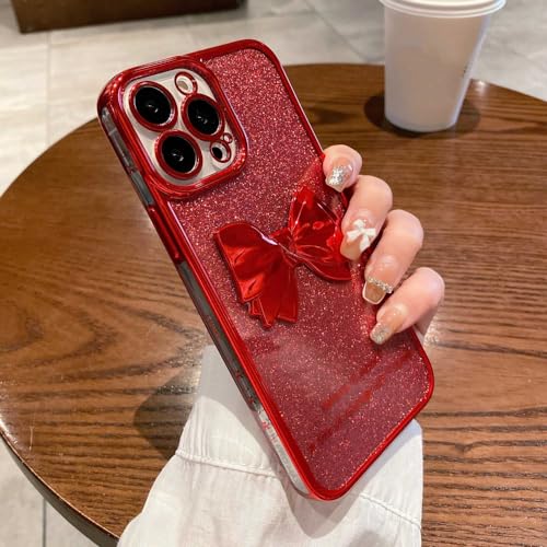 Nœud papillon plaqué pour iPhone 12 Pro protégeant votre écran avec étui à paillettes rouge carré