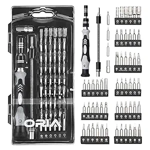 ORIA Precision Screwdriver Kit, 60 in 1 with 56 Bits Screwdriver Set, Magnetic Driver Kit with Flexible Shaft, Extension Rod for Mobile Phone, Smartphone, Game Console, Tablet, PC, Black