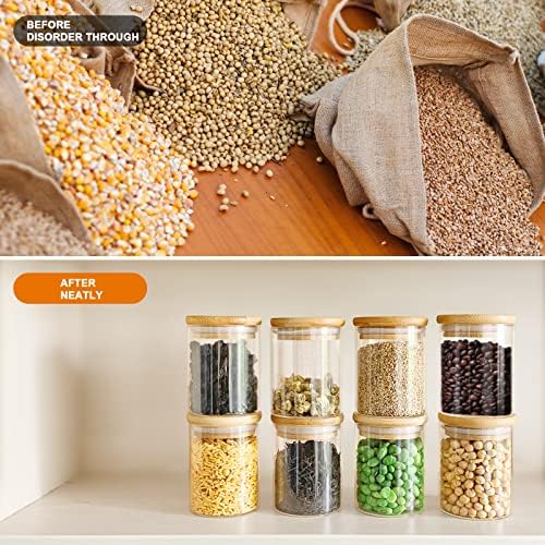 9 Set Glass Storage Jars 250ml,Spice Jars with Bamboo Lids and 125 Labels,High Borosilicate Glass Airtight Canister for Kitchen Storage,Food Storage Container for Spices Tea Coffee Beans Sugar Cookies