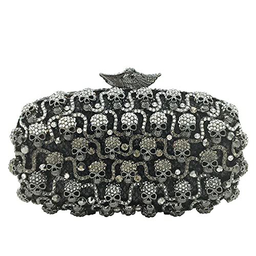 Image of Boutique De FGG Skull Crystal Clutch Purse for Women Formal Rhinestone Clutch Evening Bag Halloween Minaudiere Handbag,Mini