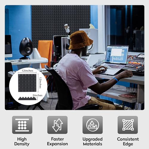 Auslet Acoustic Panels Self-Adhesive 24 Pack 12 Inch X 12 Inch X 2 Inch Sound Proof Foam Panels For Walls High Density Soundproof Wall Panels Pyramid Soundproof Foam For Home Office Studio  thumb #1