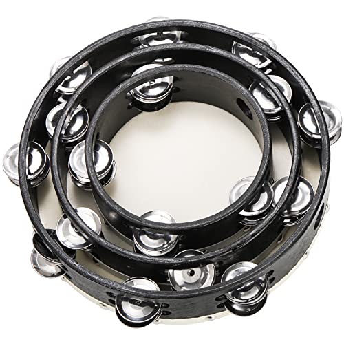 Tosnail 3 Pack 10 Inch, 8 Inch, 6 Inch Wooden Tambourine, Hand Held Drum Bell, Double Rows Metal Jingles, Musical Gift Educational Instrument, Black - Thumbnail 3