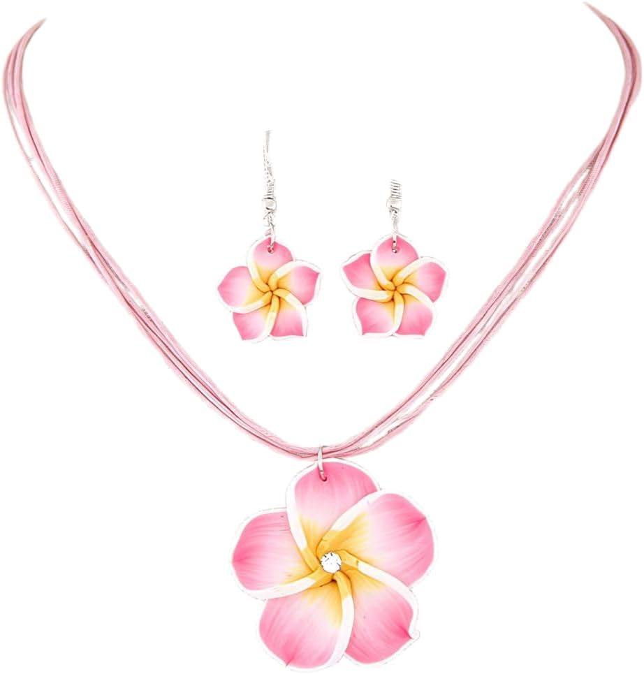 Hawaiian Flowers Beach Necklaces for Women Necklace and Earring Set Hibiscus Earrings Necklace Sets Bohemia Flower Dangle Earrings Beach Summer Jewelry Accessories