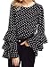 ZANZEA Women's Polka Dot Layered Ruffle Long Sleeve Crew Neck Elegant Tee Top Blouse Black US 12