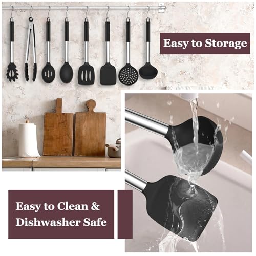 Image of TeamFar Kitchen Utensils Set of 8, Silicone Utensils Kitchen Tools Set