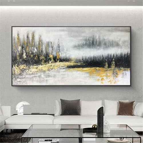 Toile abstraite horizontale texture dorée haut de gamme 65x130cm