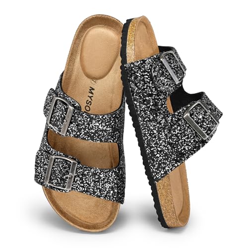 Image of mysoft Womens Flat Sandals Cork Footbed Slides with 2 Straps | Adjustable Buckle Slip On Comfortable Casual Light Weight Summer sandals