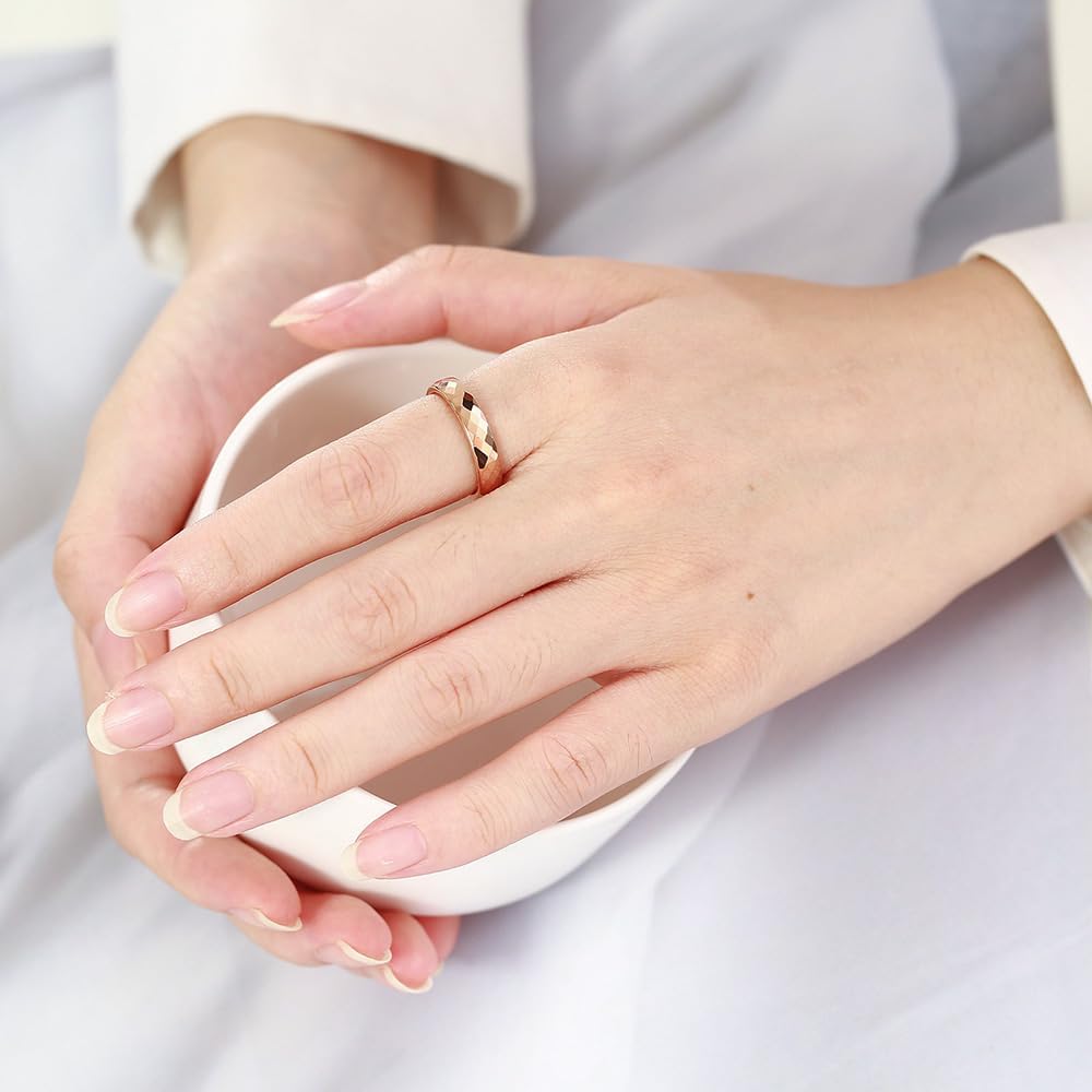 VQYSKO 4mm 6mm Tungsten Carbide Wedding Band Ring fo Woman | Gold Dome Polished Tungsten Carbide Band Ring fo Man | Comfort Fit for Size 5-14 - Image 2