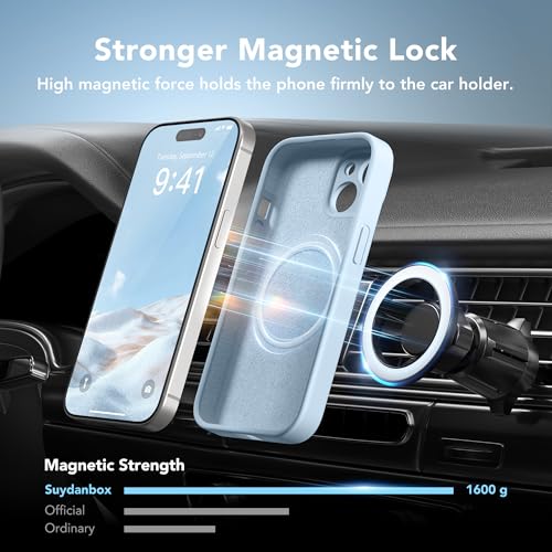 Image of Magnetic for iPhone 15 Plus Case, Compatible with MagSafe, [Full Camera Protection][Screen Protector] Silicone Shockproof Protective Phone Case for iPhone 15 Plus 6.7 inch, Light Blue