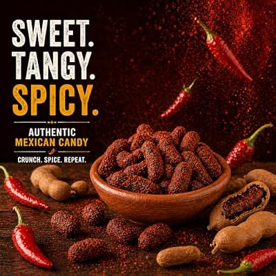 Tamarind Candy 16 oz Tamarindo De Frutas Con Chile, Sweet, Tangy & Spicy Tamarind Mexican Candy with Chili Authentic Tamarindo Candy Bites, Chewy Fruit Snack, Contains Seed