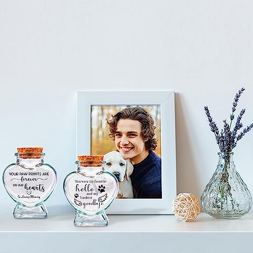 2 Stück Haustier-Erinnerungsflasche für Haare, Asche & Zähne - Glasfläschchen zur Aufbewahrung - Trostgeschenk bei Haustierverlust (Weiß, 1 STK Paw Prints+1 STK Hardest Goodby, Herz)