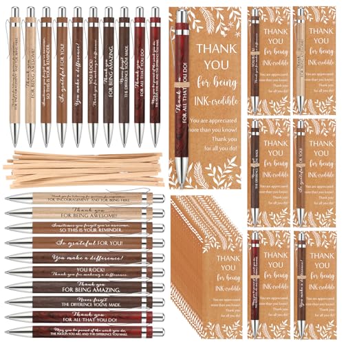 ReliThick 40 Sets Employee Appreciation Gifts,Thank You Gifts for Christmas Vet Tech,Thank You Bamboo Pens with Inspirational Kraft Bookmarks for Coworker Teacher Nurse Team Staff,10 Style