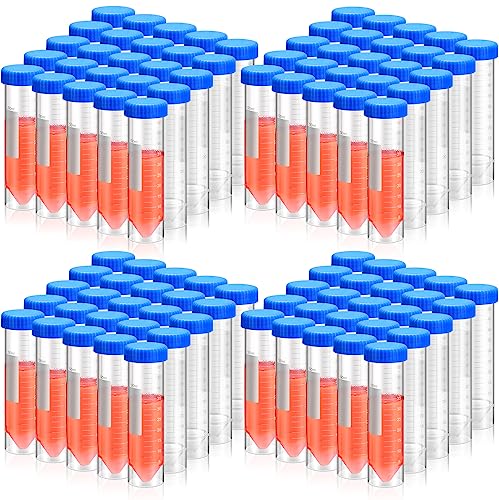 Xuhal 200 Counts 50ml Centrifuge Tubes with Screw Cap Self Standing Plastic Test Tubes with Lids Polypropylene Lab Tubes, Skirted Conical Bottom, Graduated Marks for Science Experiments Seeds Spices