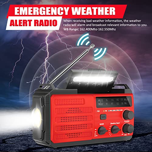 8000Mah Emergency Weather Radio, Am Fm Noaa Weather Alert Radio Battery Powered, Portable Solar Hand Crank Radio Flashlight Cell Phone Charger, Compass For Camping Outdoor Emergency, Sos Alarm #TOP3