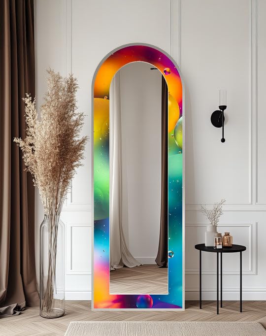 Specchio da pavimento astratto a lunghezza intera, 50,8 x 160,2 cm (larghezza x lunghezza), specchio da pavimento colorato con cornice nera