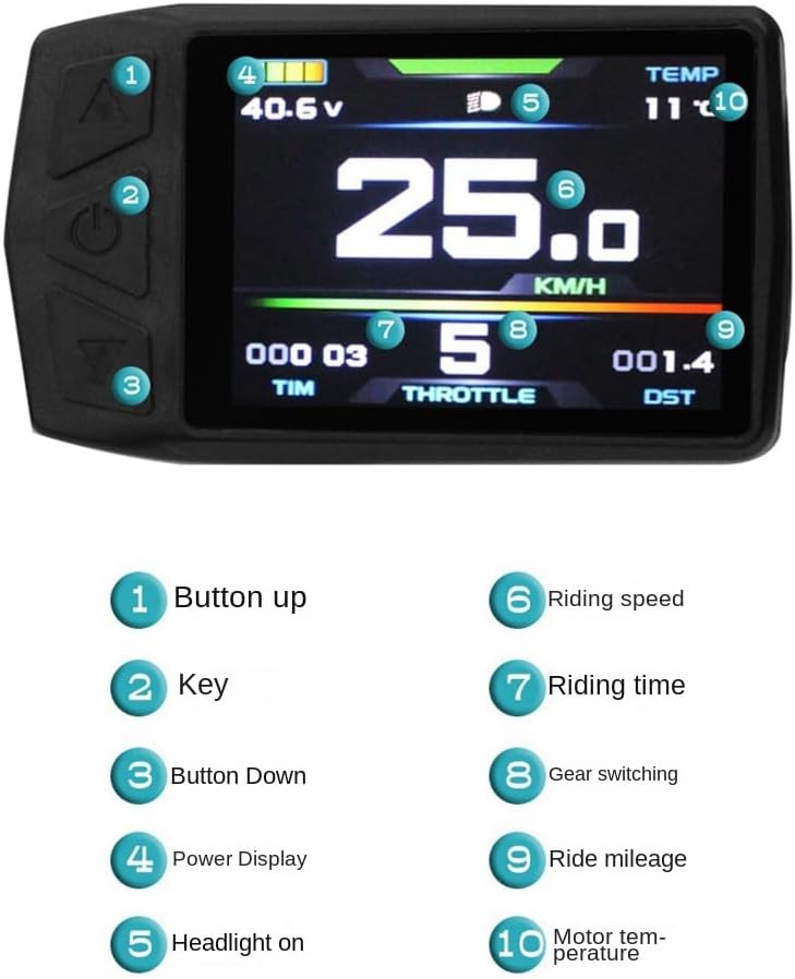 電動バイク KT-TF01U LCD ディスプレイ メーター 24V 36V 48V 防水接続プラグ Ebike インテリジェント