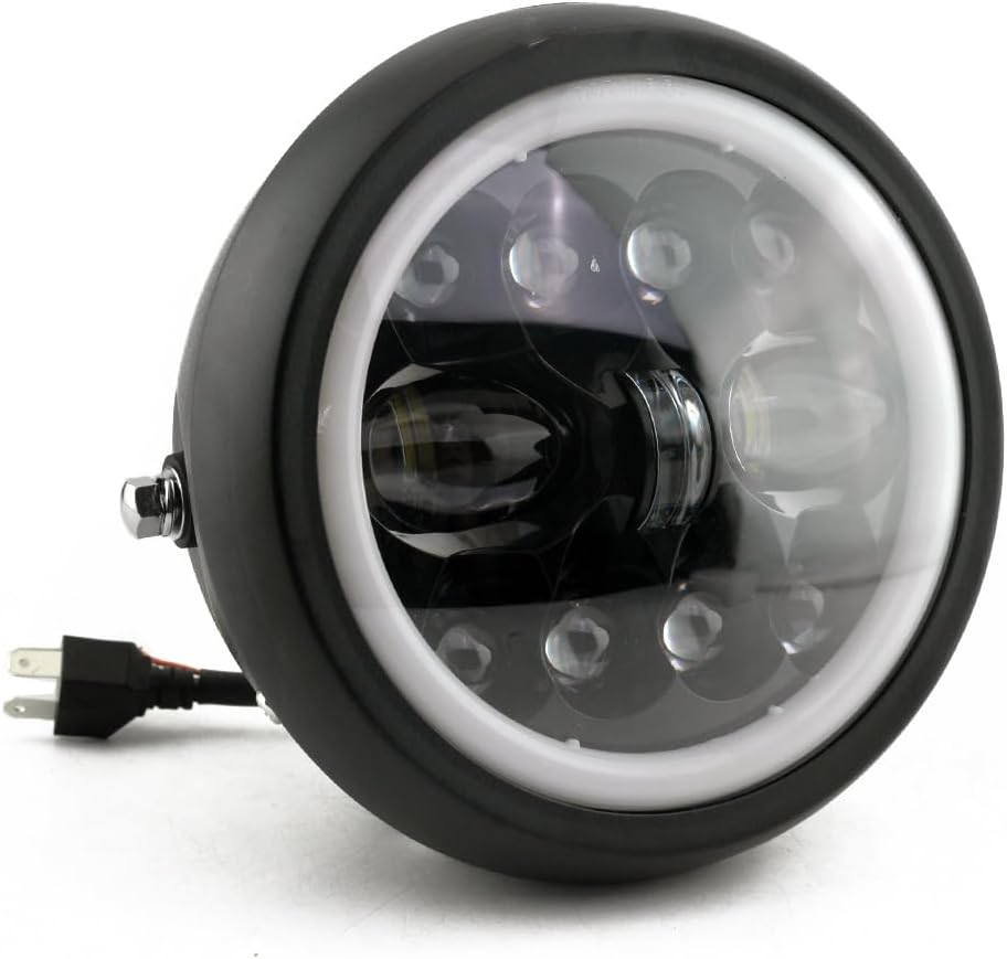 Boldness 7Inch LED Round LED Motorcycle Headlight 11LED's Round Ring ssembly with 7 Inch Housing Bucket Black Ring for Bobber Chopper Cafe Racer