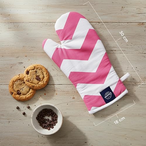 Image of Encasa XO Extra Long 18x35 cm Microwave Oven Gloves Mitts (2 pcs) for Kitchen Cooking - ZZ Magenta - Heat Resistant, Thick & Safe, Protection of Hands from Hot Utensils, Gas Flame, Grill, Barbecue