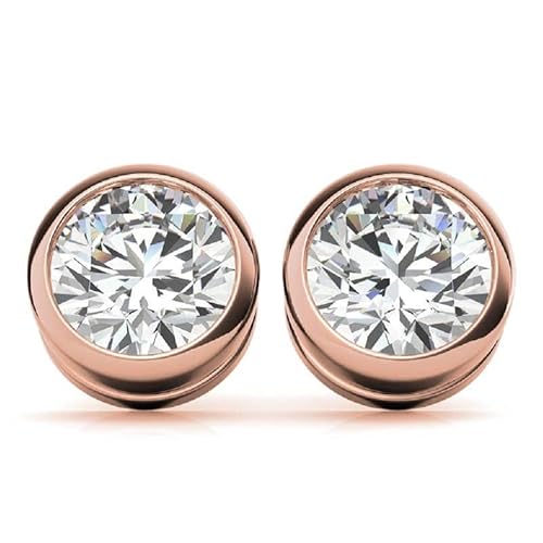 10K Solid Rose Gold Handmade Moissanite Earring 4 Tcw Round Cut Diamond Stud Earring Solitaire Anniversary Earring Engagement Birthday Promise Gifts For Women, Push Back #TOP28