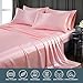 Pothuiny 6 Piece King Size Bed Sheet Set, Blush Pink Satin, Fitted + Flat + 4 Pillowcases