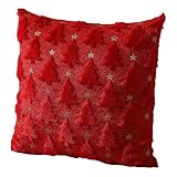 クリスマスツリー装飾枕カバー、45.7 x 45.7 cm フェイクファー ウール スローピロー ソフト フラシ天 クッションカバー クリスマスツリー 枕カバー ホリデー 冬 ホーム ソファ カウチ ベッド ポーチ用