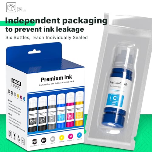Image of Compatible for 552 Ink Refill Bottles 6 Pack (NotSublimation Ink) Compatible Replacement for Epson Ecotank Photo ET-8550 ET-8500 ET8550 ET8500 8550 8500 Printer, T552 Ink (BK Pigment, PB C M Y GY Dye)
