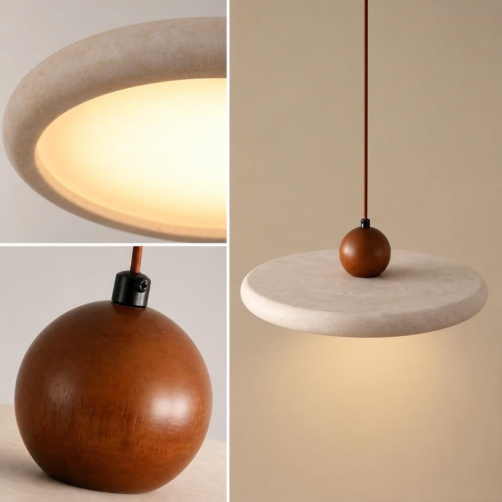 Lampada A Sospensione Wabi-Sabi Travertino Giallo Dettagli Luci Pendenti
