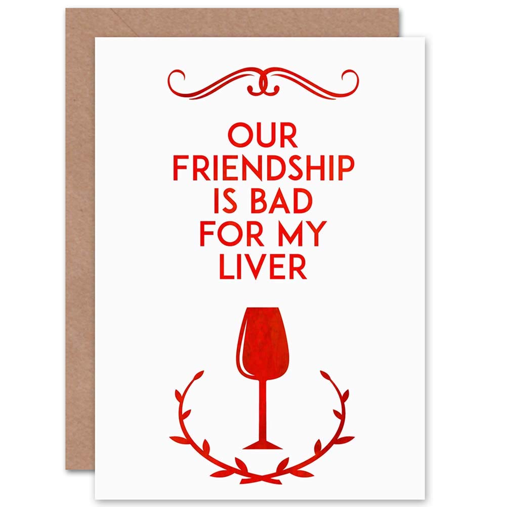 Wee Blue Coo Friend Wine Bad Liver Funny Art Gift Sealed Greeting Card Plus Envelope Blank inside