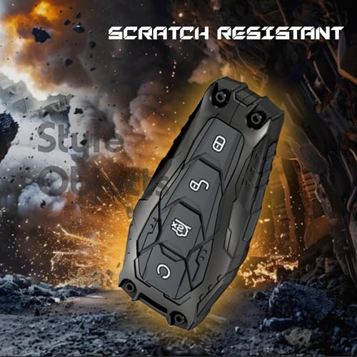 Image of STYLEOBJECT Waterproof Premium Luxury New Transformer Series Soft Silicon Car Key Shell with Keychain & Full Protection 3 Button Metal Smart Car Key Cover for BYD Atto 3, Seal & Sealion 7 Black