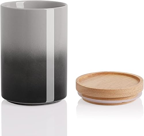 Miniatura 36 de SWEEJAR – Recipiente de cerámica para almacenamiento de alimentos, recipientes apilables con tapa hermética de madera para servir café molido, té