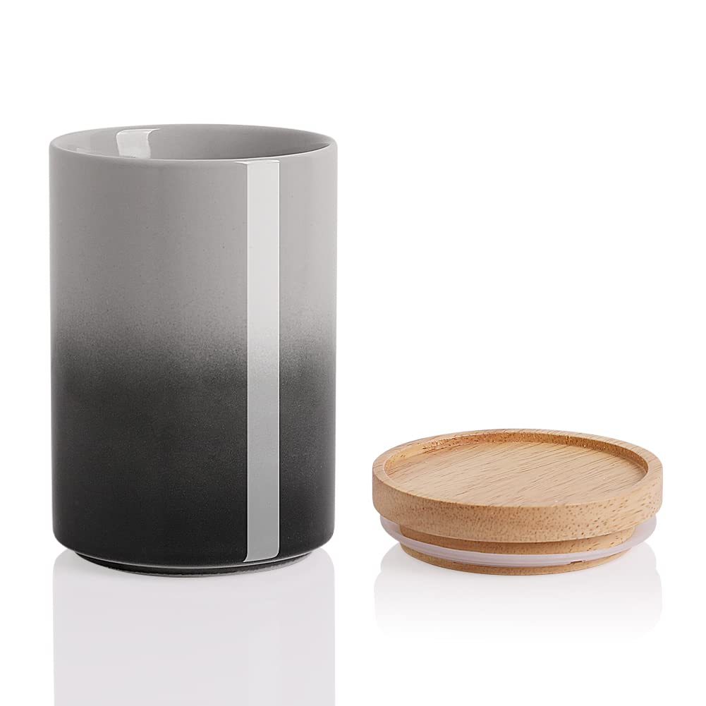 Sweejar Ceramic Food Storage Jar, Stackable Kitchen Canisters, Containers with Airtight Seal Wooden Lid for Serving Ground Coffee, Tea, Sugar, Salt and More - 28 Fl Oz (Gradient Gray) — image 1