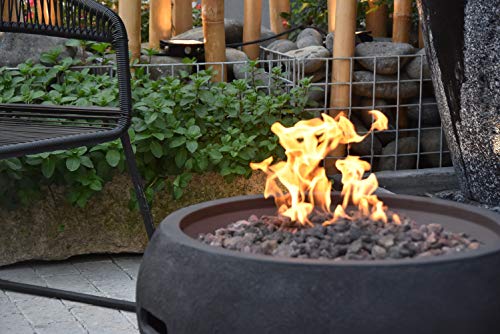 Modeno York Outdoor Firepit Table Grey Durable Round Fire Bowl Glass Fiber Reinforced Concrete Patio Fireplace 27 Inches Electronic Ignition Cover Lava Rock Included Natural Gas #TOP3