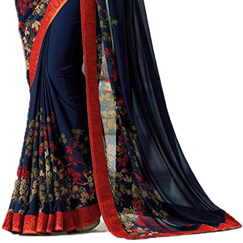 Image of RAJESHWAR FASHION WITH RF Women's Printed Georgette Saree For Women With Jacquard Work Lace Border With Blouse Piece(Multicolored Free Size 6.30 Mtr Variation)
