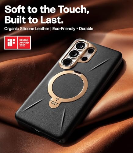 Image of TORRAS Q3 VegSkin Original Imported S26 Ultra Case, 360 Magnetic Stand, MagSafe Compatible, Mil-Grade Drop Tested, Organic Silicone Leather Galaxy S26 Ultra Back Cover, Midnight Black