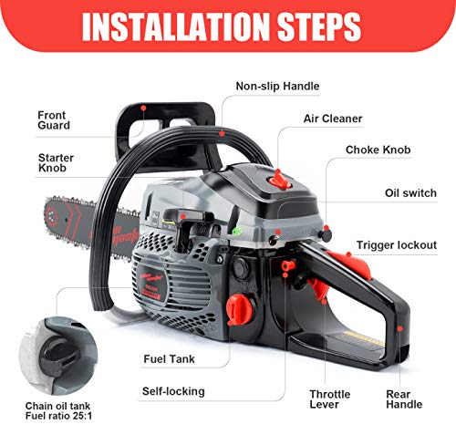 SALEM MASTER Chainsaw for Trees Gas Powered,5820F 58CC 2-Cycle GasChainsaw, 16-Inch Chainsaw, Handheld Cordless Petrol Gasoline Chain Saw for Farm, Garden and Ranch…