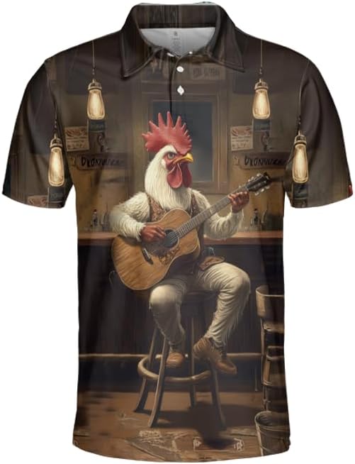 Crazy Chicken Polo Shirts for Men Women - Rooster Mens Golf Polo Shirts Short Sleeve Dry Fit Casual Tennis T-Shirt PA18