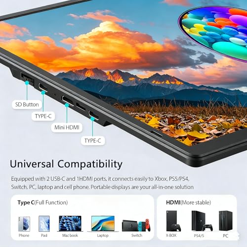 Image of APILDELLA 16.2 inch Portable Laptop Monitor Extender, 1200P HDR Screen with 360 Rotation, Ultra-Light Travel Second Screen, Plug & Play via Mini HDMI /Type-C, Compatible with Windows /Mac /PS5
