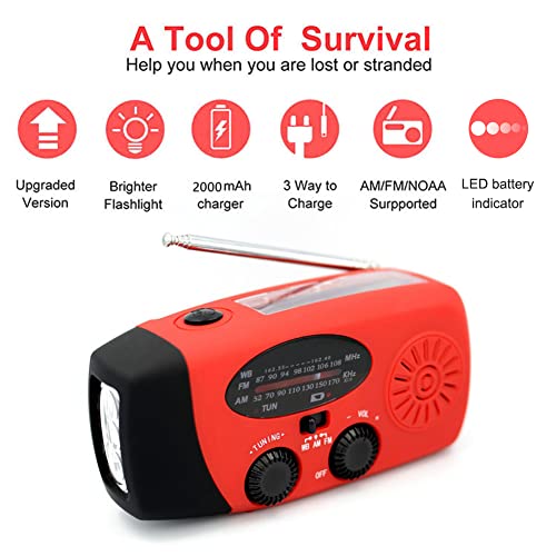Zonneradio, draagbare AM/FM/NOAA zwengelradio, handslinger, radio, USB, noodradio, dynamo met 2000 mAh oplaadbare batterij, weerradio met led-zaklamp en powerbank voor noodgevallen, outdoor - Image 3