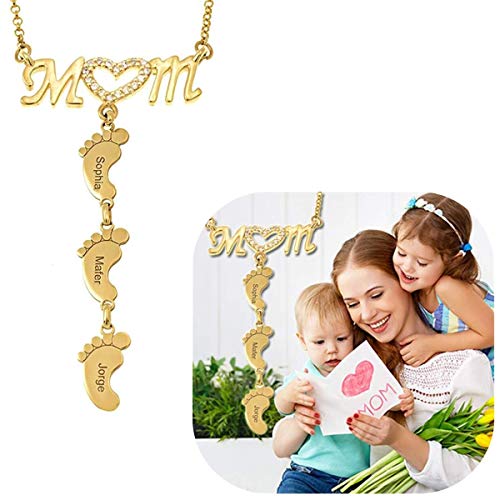Personalized Custom Name Mom Heart Symbol Necklace and Baby Feet Necklace,Personalized Mom Heart Symbol Necklace (Gold,2 Names)