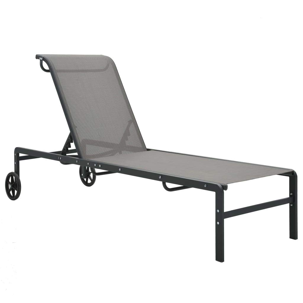 Lettino da giardino, 2 pezzi, con tavolo in textilene e acciaio, regolabile, pieghevole, con ruote, per terrazza, balcone, piscina, campeggio, vacanze, benessere, sauna, relax, lettura, riposo