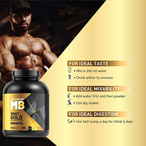 Image of MuscleBlaze Whey Gold 100% Whey Protein Isolate (Rich Milk Chocolate, 1.8 kg / 3.9 lb)
