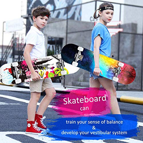 Geelife Pro Complete Skateboards For Beginners Adults Youths Teens Kids Girls Boys 31"X8" Skate Boards 7 Layers Canadian Maple Double Kick Concave Longboards (Nebulae) … #TOP5