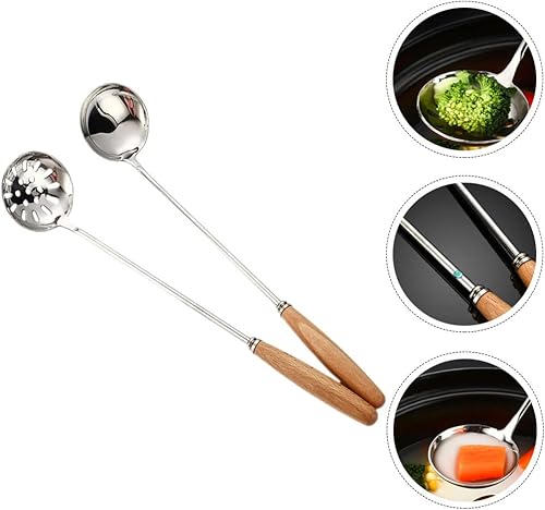 Miniatura 2 de Hemoton 2 cucharas de cocina para el hogar cuchara de acero inoxidable cuchara de sopa larga accesorio de cocina