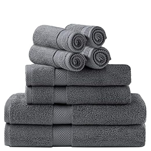 Simpli-Magic Towel Set, 2 Bath Towels, 2 Hand Towels, and 4 Washcloths (8 Piece Set), Ring Spun Cotton Highly Absorbent Towels for Bathroom, Shower Towel (Gray)