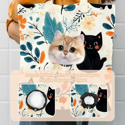Bolsa de transporte para mascotas con diseño de gatos negros y flores 4