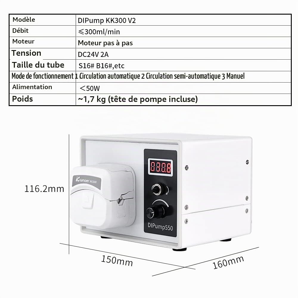 Kamoer DIPump-KK300 4 rotors 0-300ml/min pompe péristaltique haut 24V | pas à pas intelligent pompe doseuse de liquide de laboratoire haut débit à vitesse variable
