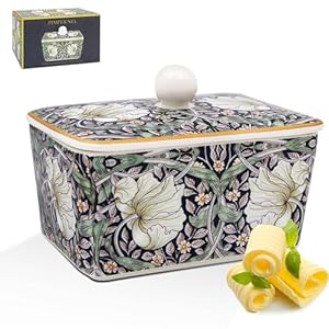 The Leonardo Collection William Morris Pimpernel, burriera per cucina e casa, lavabile in lavastoviglie, con coperchio per mantenere il burro fresco, resistente, senza BPA, per conservare il burro