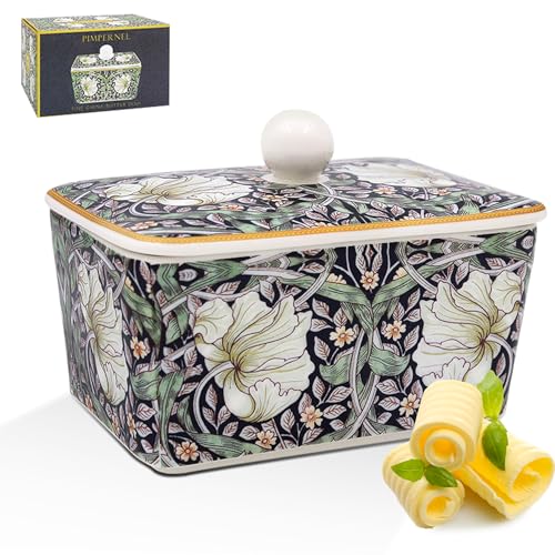 The Leonardo Collection William Morris Pimpernel, burriera per cucina e casa, lavabile in lavastoviglie, con coperchio per mantenere il burro fresco, resistente, senza BPA, per conservare il burro
