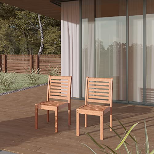 Amazonia Leeds 2-Piece Stackable Side Chair | Eucalyptus Wood | Ideal for Outdoors and Indoors - Thumbnail 2